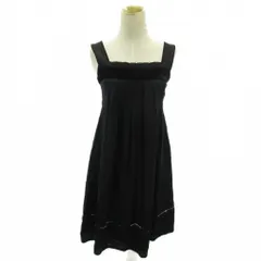 バーバリーブルーレーベル BURBERRY BLUE LABEL キャミワンピース 切替 ベルベット ひざ丈 38 黒 ブラック 0303 IBO92