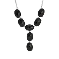 1928 レディース アクセサリー ネックレス・チョーカー・ペンダントトップ レース 1928 Silver Tone Black Stone Oval Faceted YNecklace Black ブラック