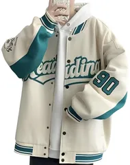 [アスペルシオ] オシャレ スタジャン スタイリッシュ 長袖 ブルゾン フードなし ウスデ アウター メンズ アメリカン スカジャン ジャンバー オーバーサイズ 軽量 原宿風 アウトドア 紳士 ジャンパー キャンプ スポーツ � [ペールクリーム] [2XL]