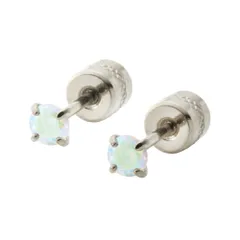 【シルバー×オーロラクリア×3mm】[Cream dot. クリームドット公式] ステンレス製 100種類 金属アレルギー対応 つけっぱなし 限定色 一粒ビジュー ネジロック式 キャッチ 落ちない 円柱型 カラーストーン 両耳用 サイズ豊富のサムネイル