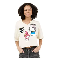 アニメキャラクター レディース トップス Tシャツ Vネック グラフィック Licensed Character Juniors Hello Kitty Friends VNeck Short Sleeve Graphic TShirt Pink ピンク