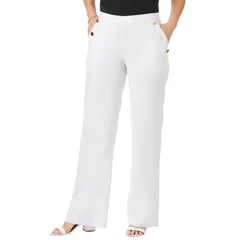 ジェシカロンドン レディース ボトムス カジュアルパンツ ワイドレッグ プラスサイズ リネン Jessica London Womens Plusize Linen Wide Leg Sailor Pant White ホワイト