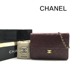 良品 CHANEL シャネル ココマーク ミニ マトラッセ プッシュロック ラムスキン チェーン ショルダー バッグ ボルドー レディース k7577