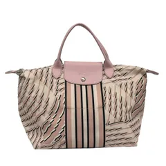 LONGCHAMP(ロンシャン) ハンドバッグ ル・プリアージュネオ ライトピンク×黒×マルチ ストライプ レザー