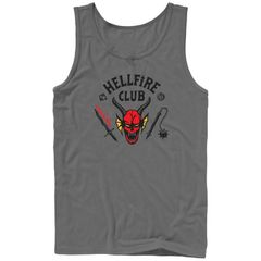 애니메이션 캐릭터 맨즈 탑스 T셔츠 로고 그래픽 Licensed Character Mens Netflix Stranger Things Hellfire Club Logo Graphic Tank Top Charcoal 차코
