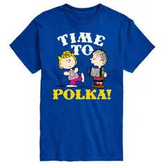 アニメキャラクター メンズ トップス Tシャツ ドット グラフィック Licensed Character Mens Peanuts Time To Polka Graphic Tee Blue ブルー
