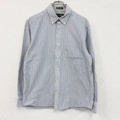 古着 used　Eddie Bauer　エディーバウアー　長袖ボタンダウンシャツ　ストライプ　水色　ライトブルー　Mサイズ