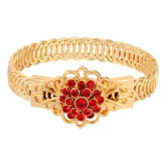 1928 レディース アクセサリー ブレスレット・バングル・アンクレット オーバーレイ 1928 Gold Tone Siam Flower Overlay Belt Bracelet Red レッド
