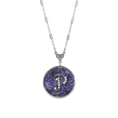 1928 レディース アクセサリー ネックレス・チョーカー・ペンダントトップ レース 1928 Silver Tone Round Initial Pendant Necklace P シルバー