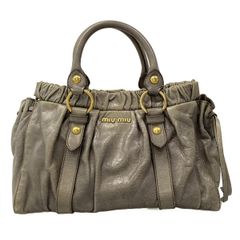 miumiu トートバッグ レザー リボン 大容量 キャメル - メルカリ
