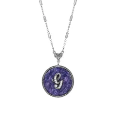 1928 レディース アクセサリー ネックレス・チョーカー・ペンダントトップ レース 1928 Silver Tone Round Initial Pendant Necklace G シルバー
