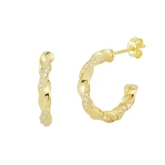 Sunkissed Sterling レディース アクセサリー ピアス・イヤリング Sunkissed Sterling Cubic Zirconia Twist CHoop Earrings Gold Tone ゴールド