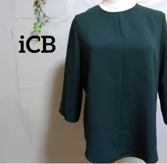 iCB アイシービー  濃いグリーン 五分袖 シャツ ブラウス クルーネック 4  AA1-79