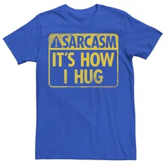 アニメキャラクター メンズ トップス Tシャツ Licensed Character Mensarcasm Its How I Hug Warning Sign Tee Royal