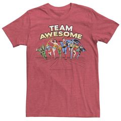 애니메이션 캐릭터 맨즈 탑스 티셔츠 Licensed Character Mens DComics Justice League Team Awesome Group Tee Red Heather 헤더