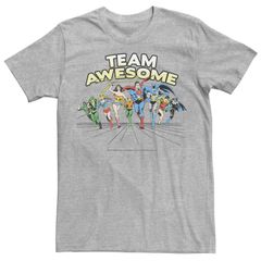 애니메이션 캐릭터 남성 탑스 티셔츠 Licensed Character Mens DComics Justice League Team Awesome Group Tee Athletic Heather 헤더
