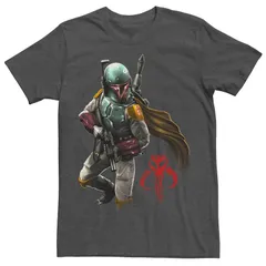 スター ウォーズ メンズ トップス Tシャツ Menstar Wars Boba Fett Grunge Profile Tee Charcoal Heather チャコール