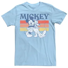 ディズニー メンズ トップス Tシャツ Disneys Mickey And Friends Mickey And Pluto Mens Retro Line Tee Light Blue ブルー