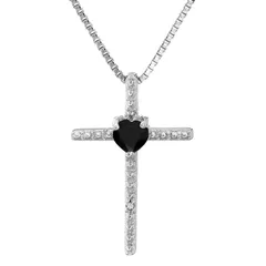 Gemminded レディース アクセサリー ネックレス・チョーカー・ペンダントトップ レース Gemminded Sterling Silver Black Onyx Diamond Accent Cross Pendant Necklace Sterlin