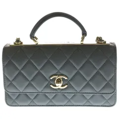 CHANEL (シャネル) トレンディCC マトラッセ ラムスキン レザー ターンロック ココマーク トップハンドル 2WAY ハンド チェーンショルダーバッグ ゴールド金具 グレー AP4184