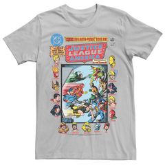 애니메이션 캐릭터 맨즈 탑스 T셔츠 빈티지 Licensed Character Mens Justice League Crisis On Earth Vintage Cover Tee Silver 실버
