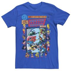 애니메이션 캐릭터 맨즈 탑스 T셔츠 빈티지 Licensed Character Mens Justice League Crisis On Earth Vintage Cover Tee Royal