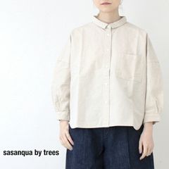5574【美品】usaato 長袖ブラウス 天然草木染め ライトブルー ホワイト 