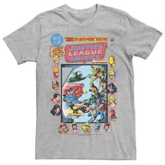 애니메이션 캐릭터 맨즈 탑스 T셔츠 빈티지 Licensed Character Mens Justice League Crisis On Earth Vintage Cover Tee Athletic Heather 헤더