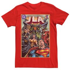애니메이션 캐릭터 맨즈 탑스 T셔츠 Licensed Character Mens DComics Justice League Group Shot Comicover Tee Red 레드