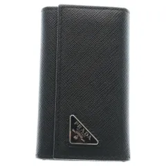 PRADA (プラダ) サフィアーノ トライアングルロゴ バッグチャーム キーケース ブラック レザー 2PG222 シルバー金具