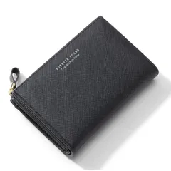 【新品】 [Kugusa] 財布 二つ折り レディース コンパクト PUレザー カード10枚収納 L字ファスナー 小銭入れ お札が折れない 専用化粧箱付き かわいい(ブラック)