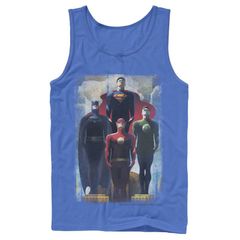 애니메이션 캐릭터 맨즈 탑스 T셔츠 Licensed Character Mens DComics Justice League Heroes Look Up Tank Top Royal