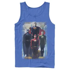 アニメキャラクター メンズ トップス Tシャツ Licensed Character Mens DComics Justice League Heroes Look Up Tank Top Royal