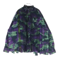 Rebuild by needles (リビルドバイニードルス) 7 CUTS SHIRT リメイクデザイン 総柄 コットン レギュラーカラー 長袖シャツ パープル/グリーン MR350のサムネイル