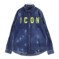 DSQUARED2 (ディースクエアード) ICON ロゴプリント ダメージ加工 デニム 長袖シャツ インディゴ S74DM0273 S30341