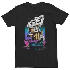ディズニー メンズ トップス Tシャツ Disneys Peter Pan Mens Pirate Ship Flight Neon Tee Black ブラックのサムネイル