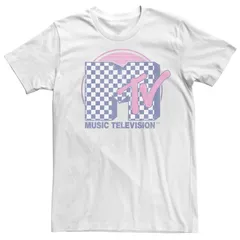 アニメキャラクター メンズ トップス Tシャツ ロゴ Licensed Character Mens MTV Faded Checkered Logo Short Sleeve Tee White ホワイト