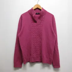 23区 オンワード樫山 HOMME ウール ニット セーター 48 パープルピンク スタンドカラー キーネックのサムネイル
