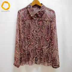 #a レリアン Leilian シャツ・ブラウス 9 エンジ マルチ ペイズリー柄 プリーツ 日本製 レディース [939057] k01