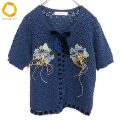 #su ワンダフルワールド WONDERFUL WORLD カネコイサオ KANEKO ISAO ニット カーディガン 青 半袖 花モチーフ リボン [970608] k01のサムネイル