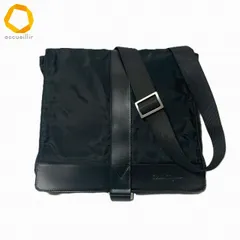 #anb フェラガモ Ferragamo ショルダーバッグ 黒 メッセンジャーバッグ 異素材 ナイロン レザー ロゴ メンズ [983274]のサムネイル