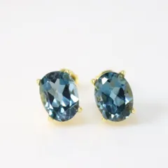 S925製 18KGP ロンドンブルートパーズ 8×6mm 天然石 ピアス