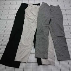 ◇ ⊂ グローバルワーク GLOBAL WORK レディースパンツ 3本セット Sサイズ ブラック系 ベージュ系 ストライプ系 E  【1602190002025】