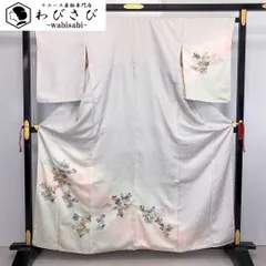 付下げ 刺繍柄 汕頭刺繍 扇に四季の花模様 金駒 暈し K-3429