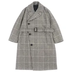極美品▼HERMES エルメス ウール 羊革 グレンチェック ベルト付き レザー使い ベルテッドコート ブラウン系 46 イタリア製 正規品 メンズのサムネイル