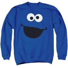 アニメキャラクター メンズ アウター ニット・セーター クルーネック スウェット シャツ Licensed Character Sesame Street Cookie Monster Face Adult Crewneck Sweatshirt Royal