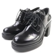 極美品★PRADA プラダ 1E976Mトライアングルロゴ チャンキーヒール レザー ローファー ブラック 36 箱・保存袋付き イタリア製 レディース