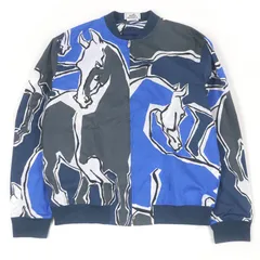 極美品□HERMES エルメス 2021年製 ホース 馬 総柄 薄手 ブルゾンジャケット ブルー グレー 43 箱付き フランス製 正規品 メンズのサムネイル