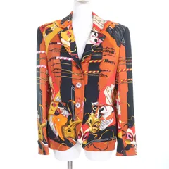 極美品★HERMES エルメス ヴィンテージ LE CARNAVAL DE VENISE ベニスのカーニバル シルク100％ ロゴボタン付 テーラードジャケット マルチ 40 フランス製のサムネイル