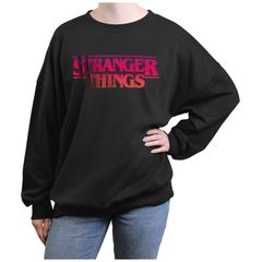 애니메이션 캐릭터 레이디스 탑스 티셔츠 로고 양털 그래픽 Licensed Character Juniors Stranger Things Gradient Logo Gr